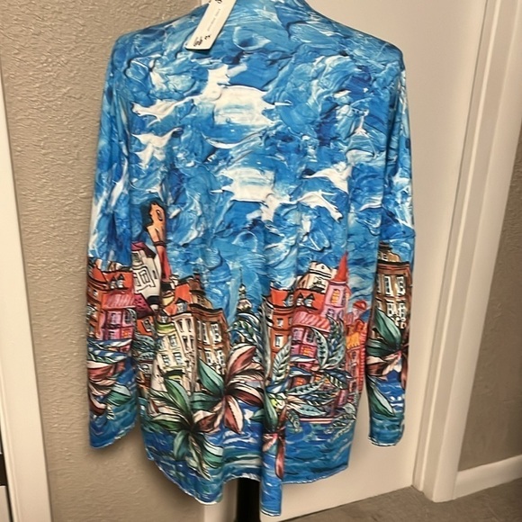 Boxy cut Italy print blouse vneck raglan sleeve NWT - Picture 4 of 8